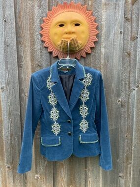 SPY Blue Velvet Embroidered Blazer Jacket